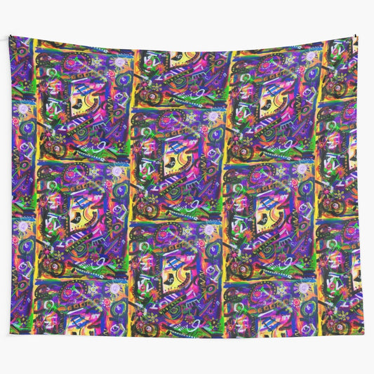 Colorful abstract tapestry with whimsical, magical design