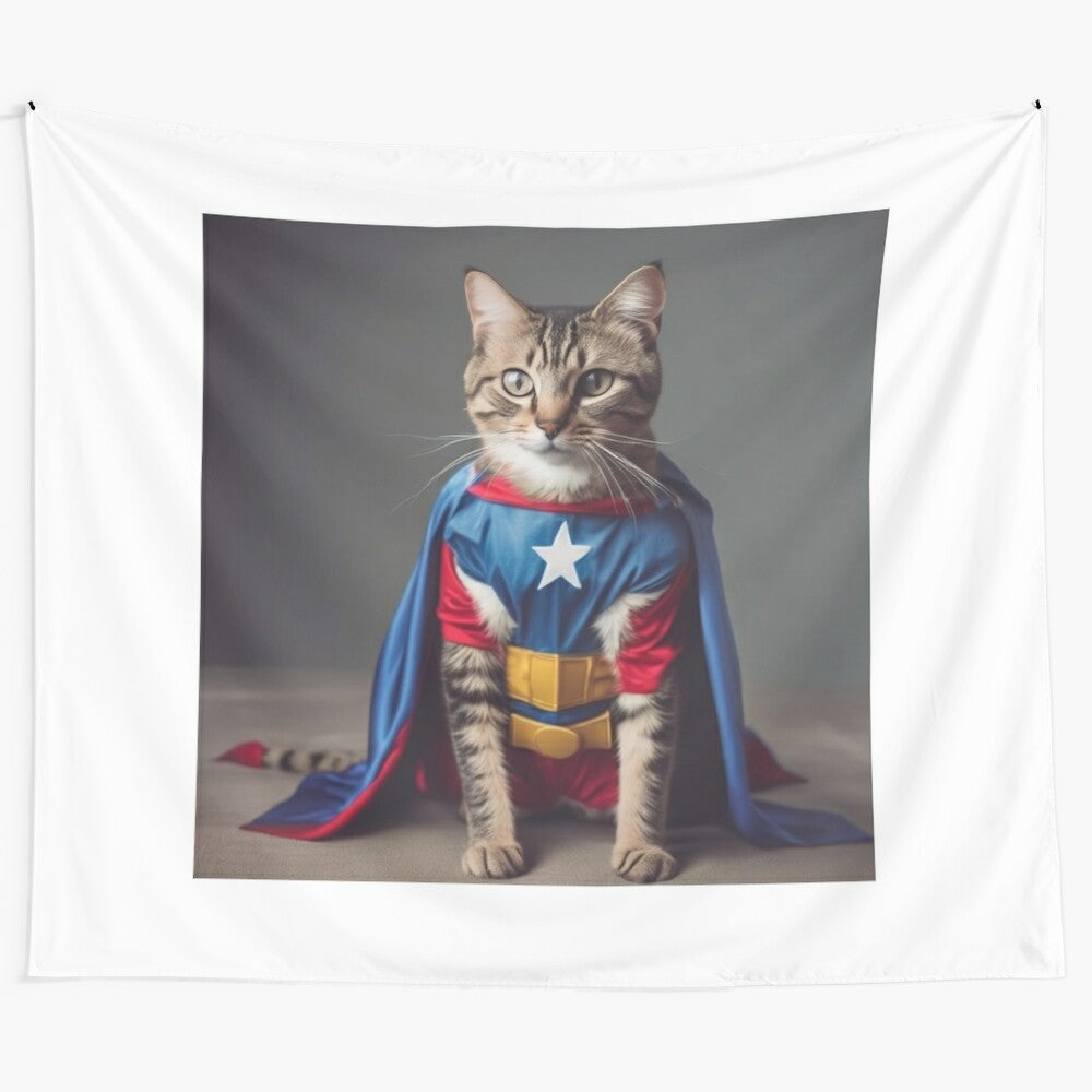 Cat superhero tapestry wall art