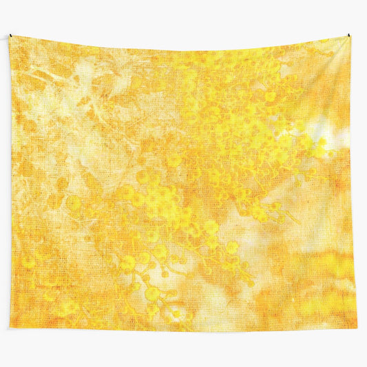 Yellow mimosa flower pattern tapestry wall art