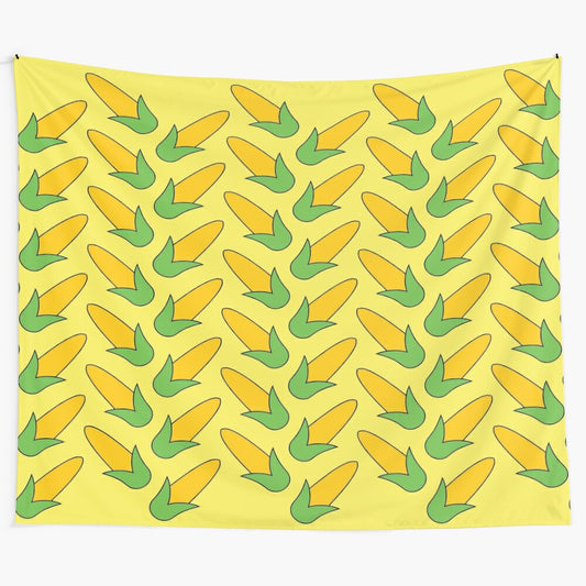 Vibrant tapestry featuring iconic Simpsons characters and corn motif