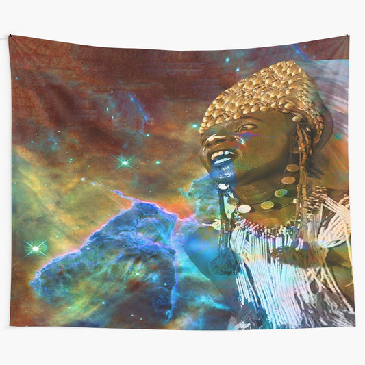 Cosmic Dance Tapestry featuring abstract, nature-inspired patterns in vibrant colors