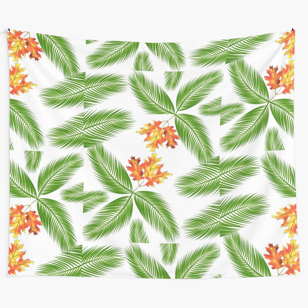 Tropical leaves tapestry featuring lush palm foliage