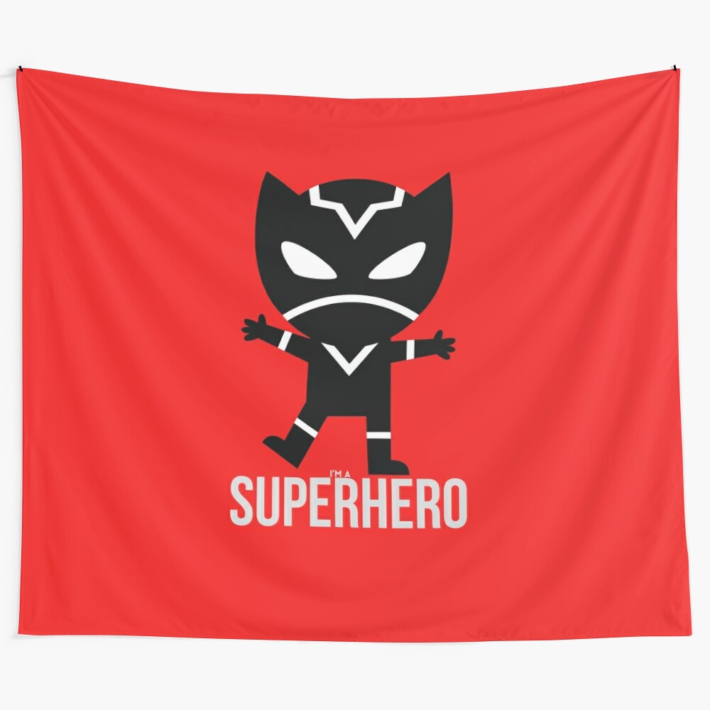 Superhero tapestry with a child in a cape and mask