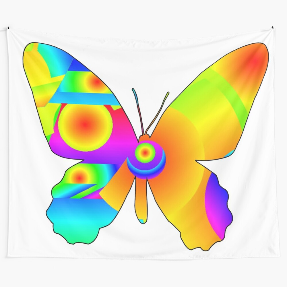 Colorful butterfly and floral design tapestry