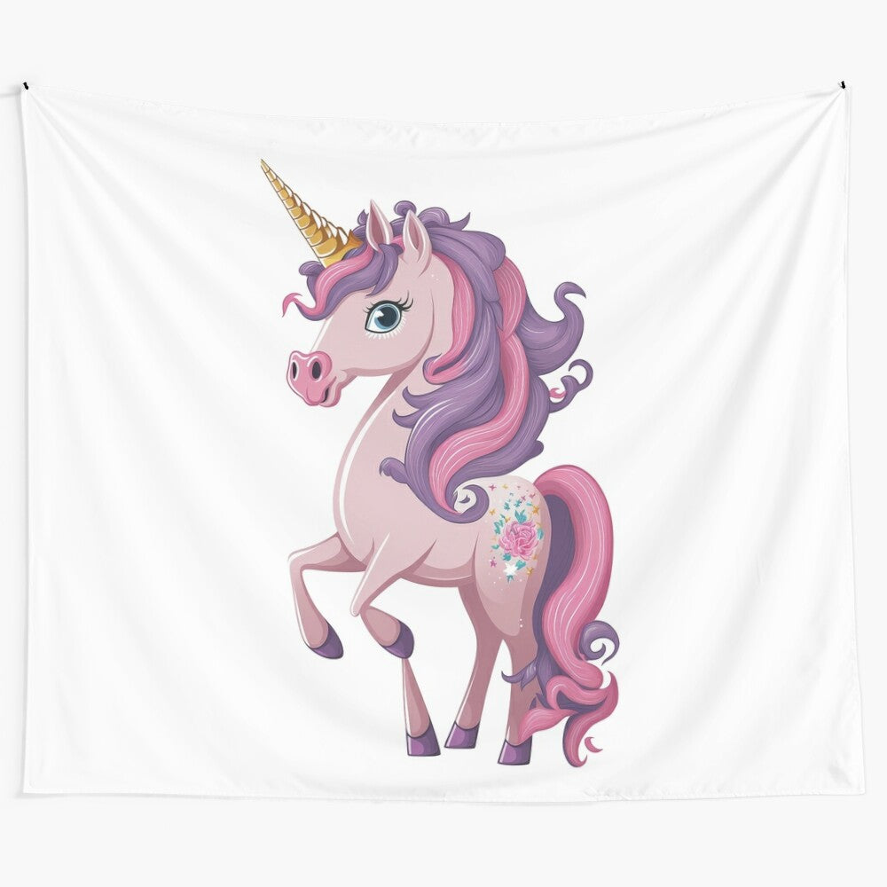 Pink and purple unicorn tapestry with a magical, whimsical design