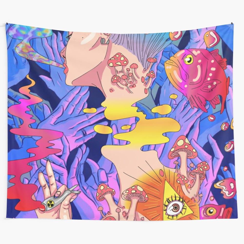 Vibrant psychedelic tapestry with trippy, mind-bending design