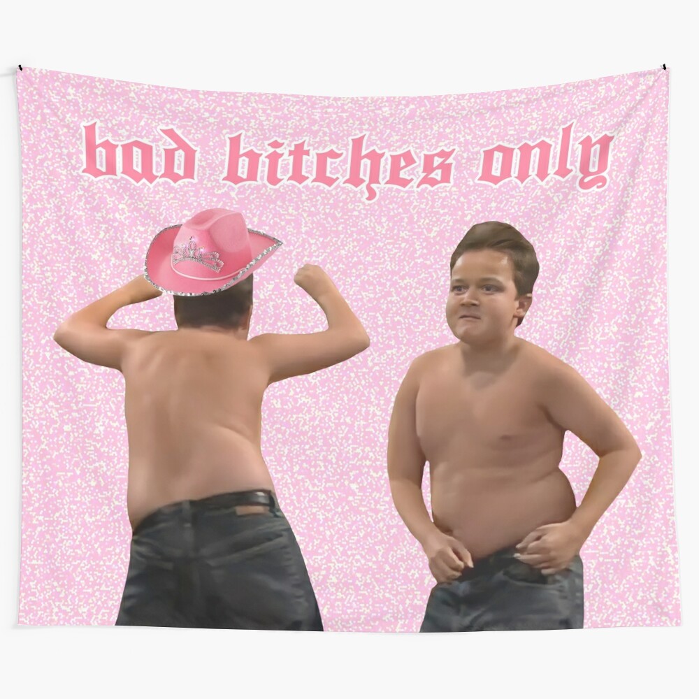 Vintage-style tapestry featuring a cowboy-themed design with Gibby from iCarly