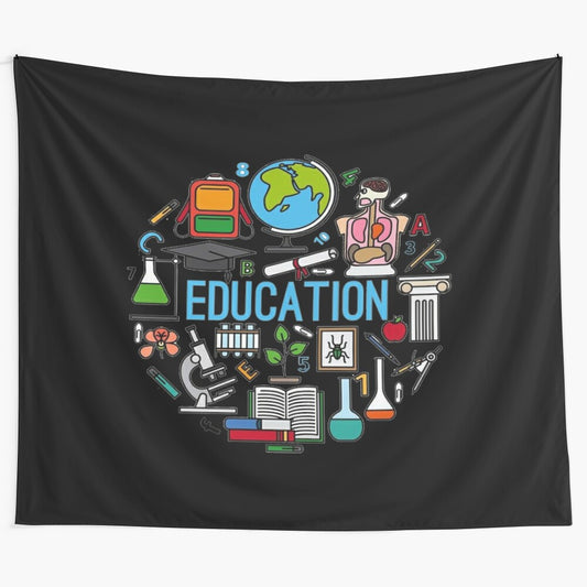 Educational tapestry featuring a variety of fun, scientific, and nature-themed illustrations