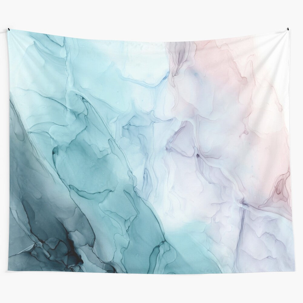 Flowing ombre abstract pastel tapestry with soft tones of pink, gray, blue, and purple