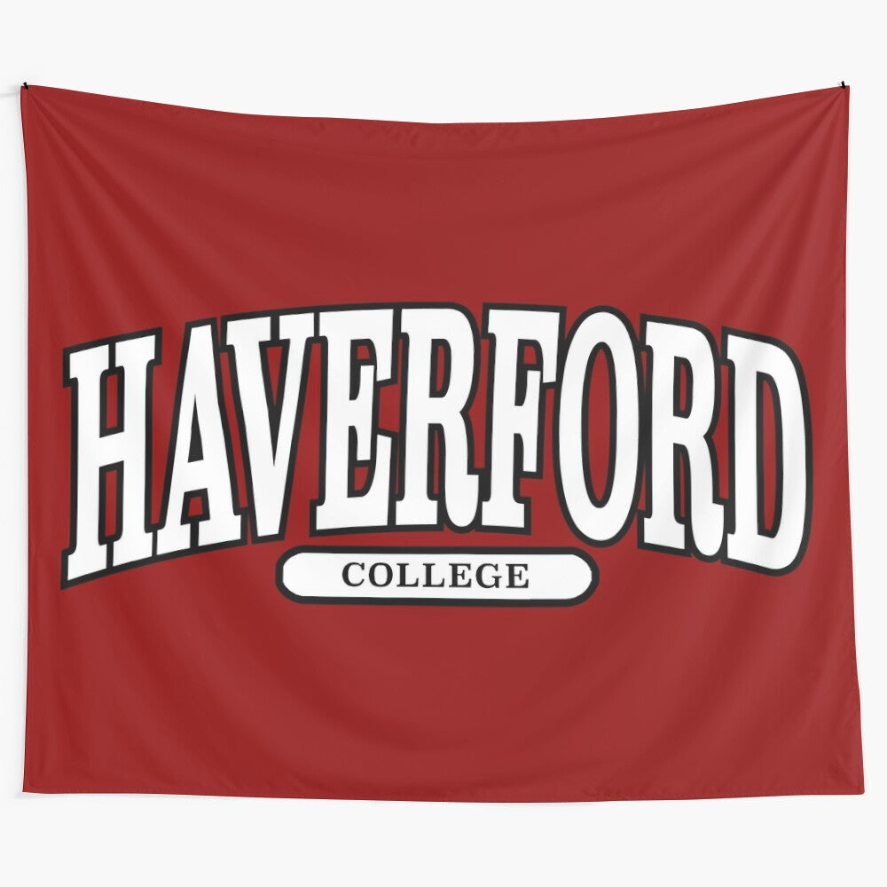 Haverford College tapestry with curved serif font design