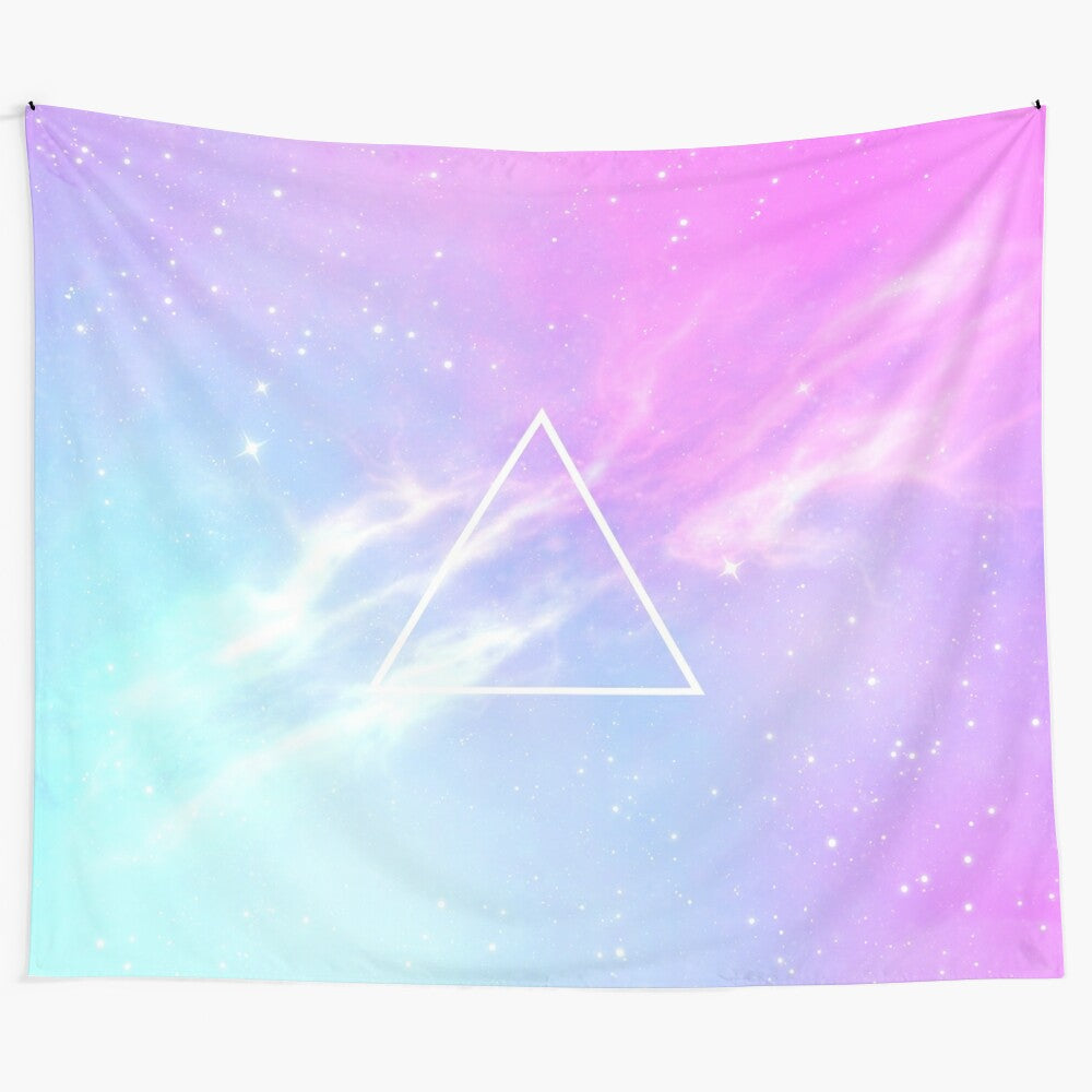 Pastel Galaxy Themed Tapestry with Cosmic Patterns and Celestial Motifs