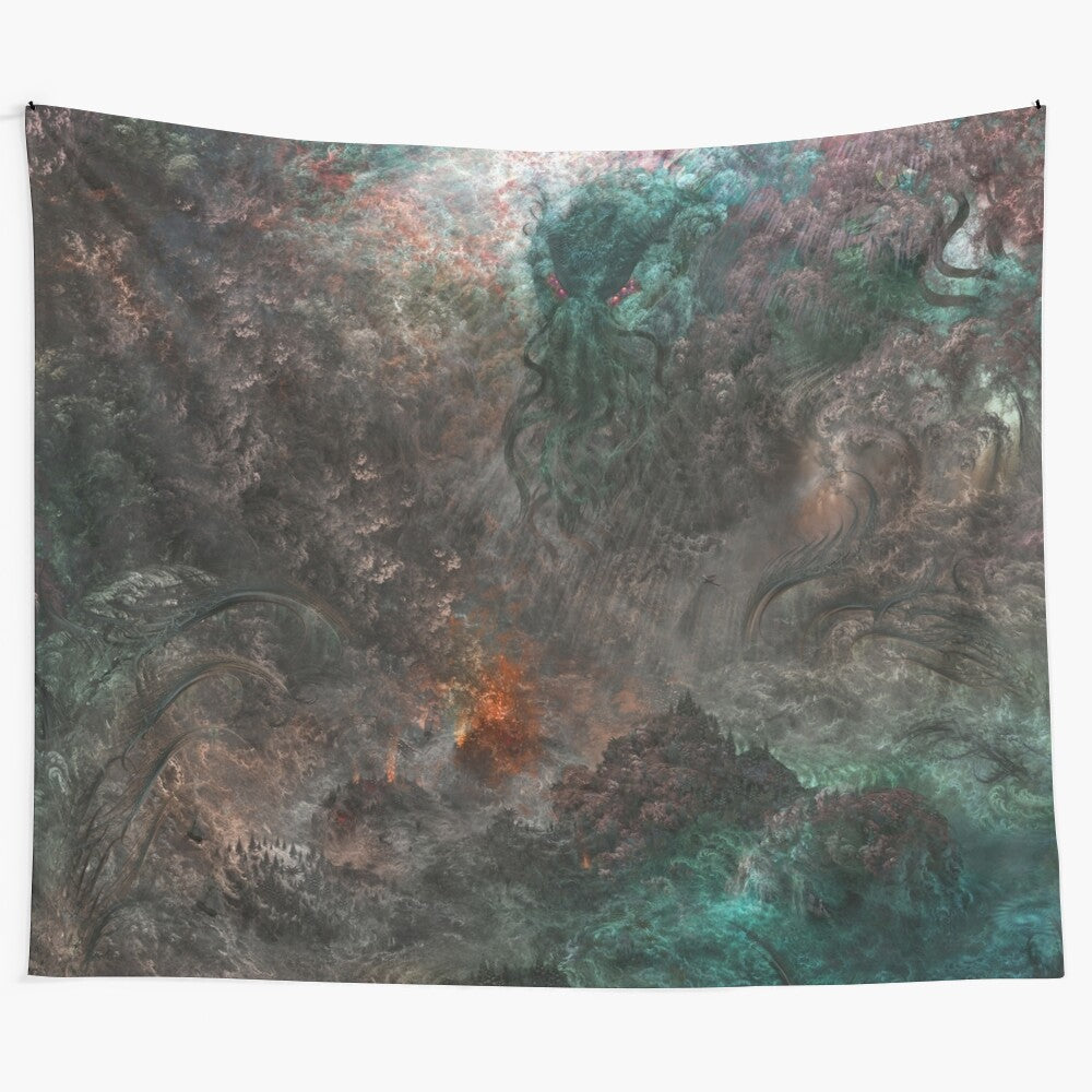 Fractal Cthulhu tapestry featuring psychedelic, visionary art