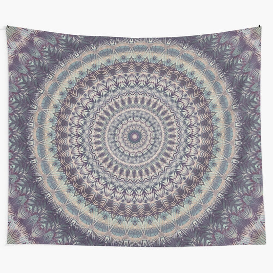 Vibrant colorful mandala tapestry with sacred geometry and floral patterns