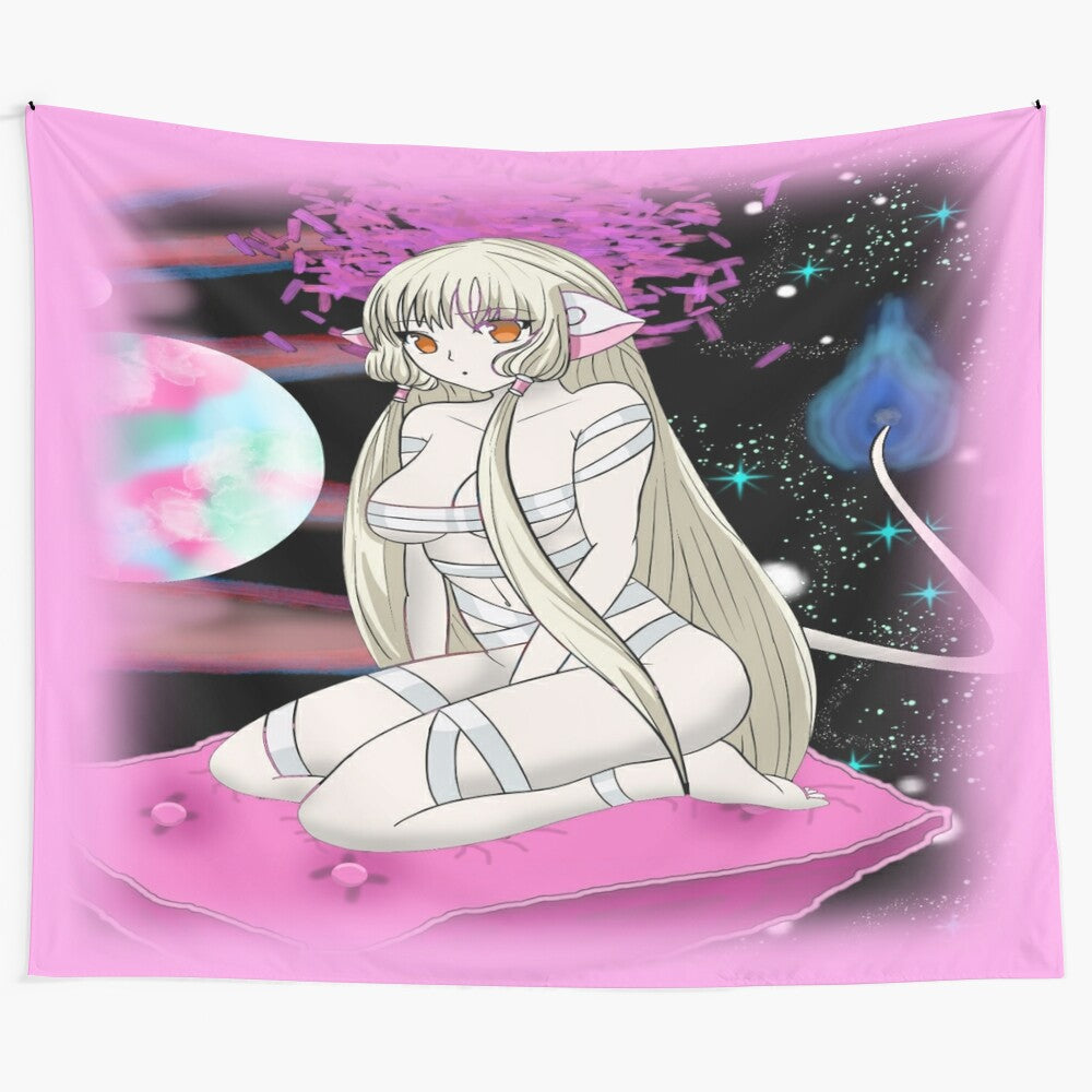 Anime character Chii from Chobits on a colorful tapestry