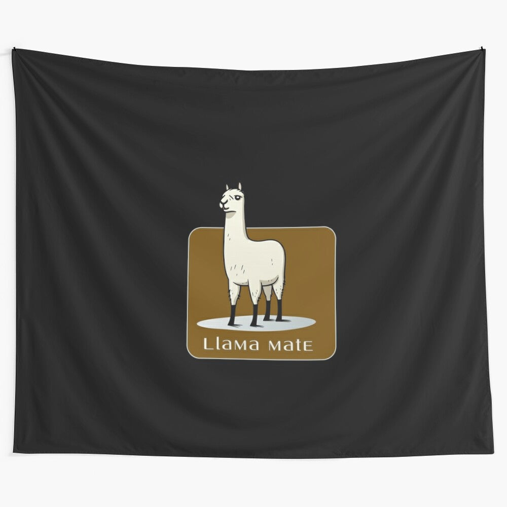 Playful llama illustration with stylized graphics and a beige background