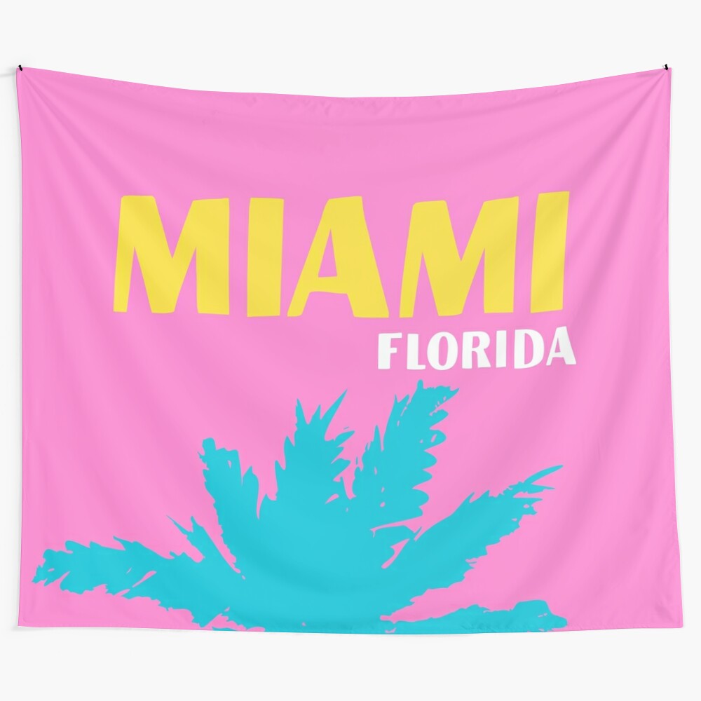 Colorful tapestry featuring palm trees and Miami, Florida coastal scenery