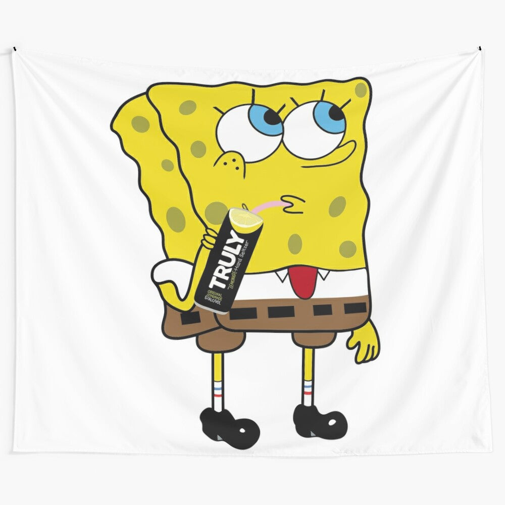 Spongebob Themed Truly Seltzer Tapestry for College Dorm Room and Party Decor