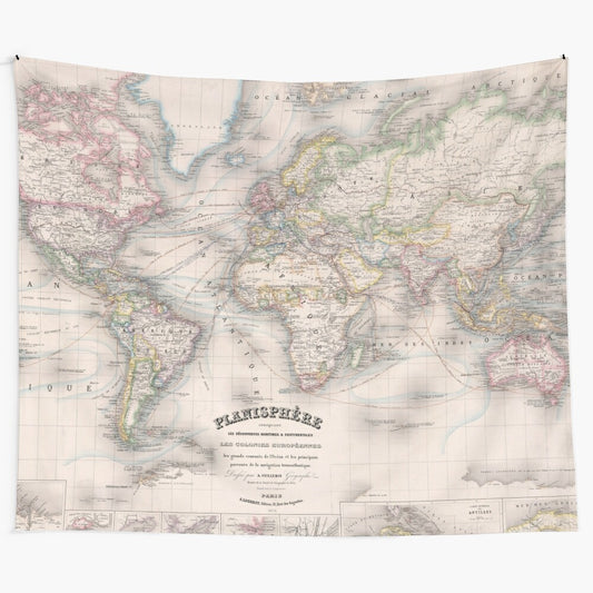 Vintage World Map Tapestry with Detailed Historical Design