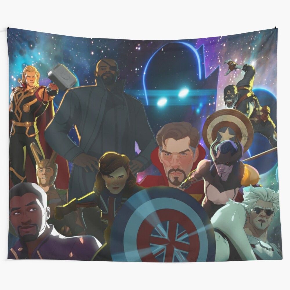 Tapestry depicting Marvel superheroes in an alternate universe