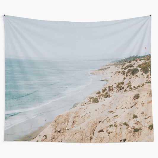 California coast-themed tapestry with a serene, minimalist design