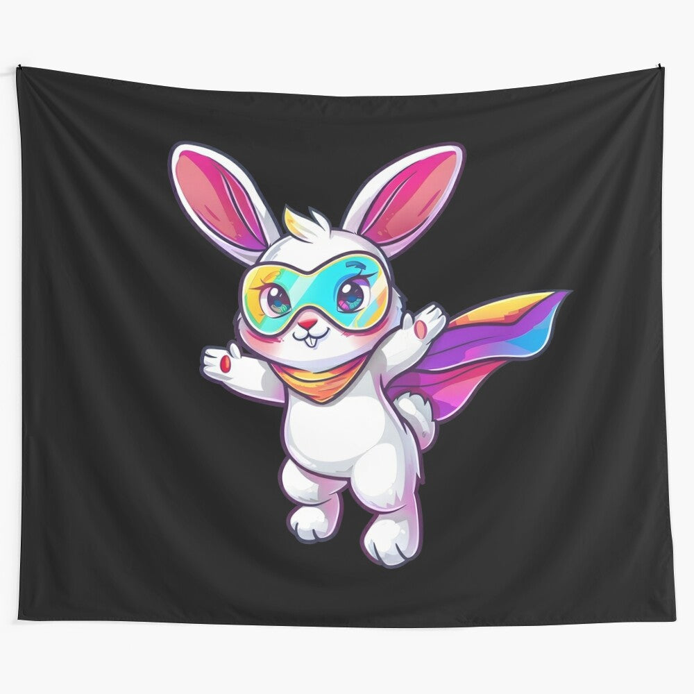 Kawaii bunny rabbit superhero cartoon tapestry