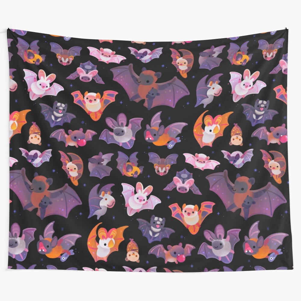 Tapestry featuring a dark, winged bat creature in a Halloween-inspired design