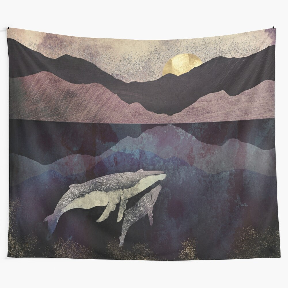 Stunning bond whale tapestry depicting an abstract ocean landscape