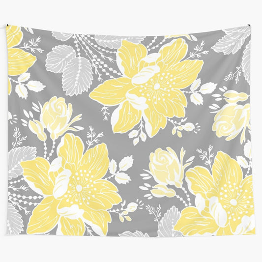 Elegant yellow and grey floral pattern tapestry