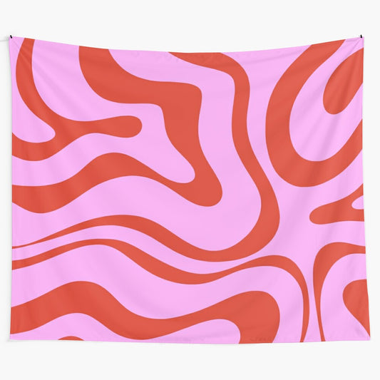 Vibrant retro-inspired abstract tapestry with a colorful liquid swirl pattern