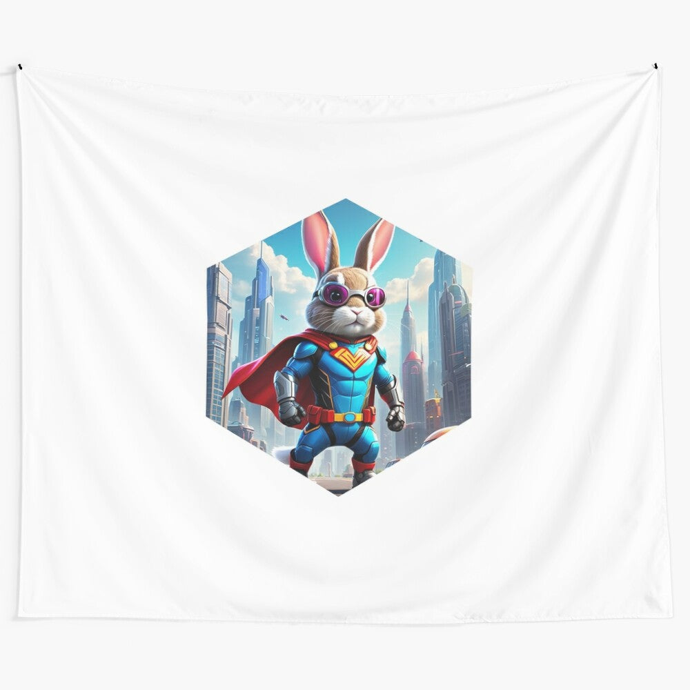 Cute superhero bunny fabric wall tapestry