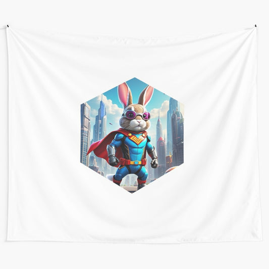 Cute superhero bunny fabric wall tapestry