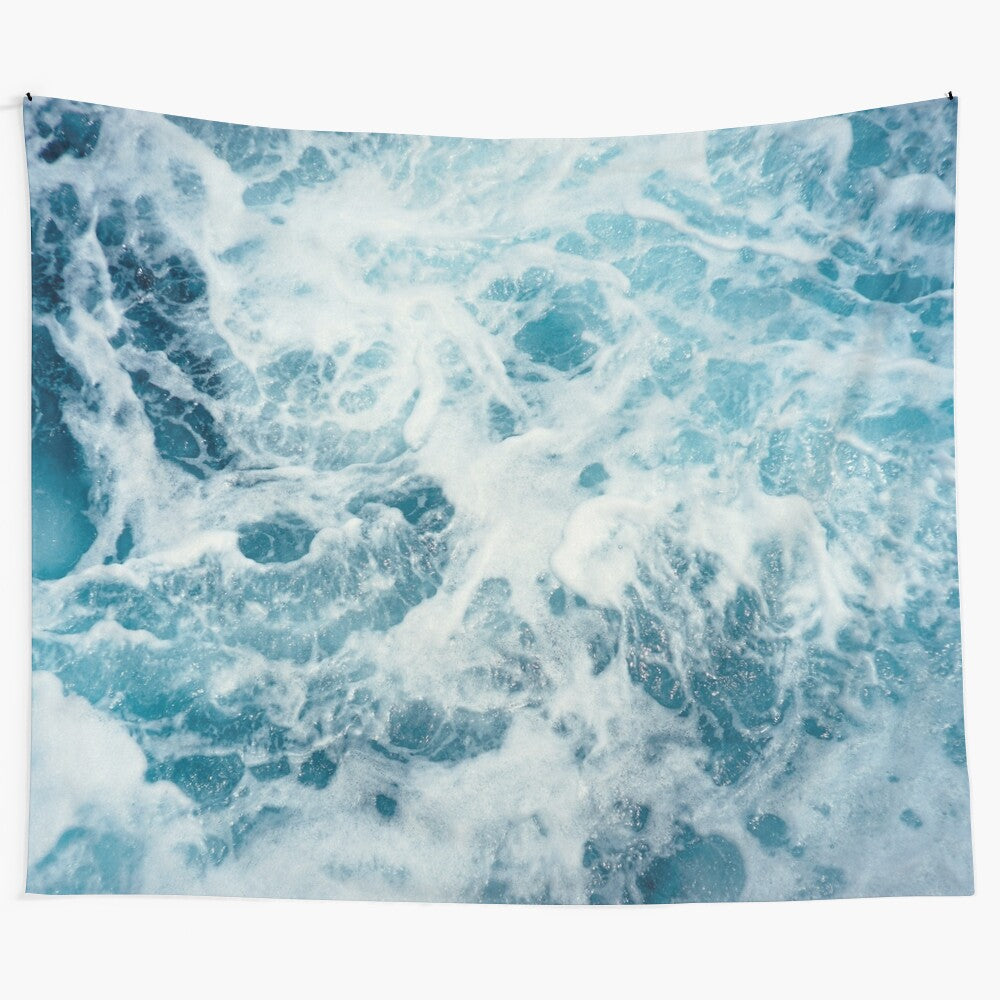 Sea waves ocean tapestry with bohemian, trippy design