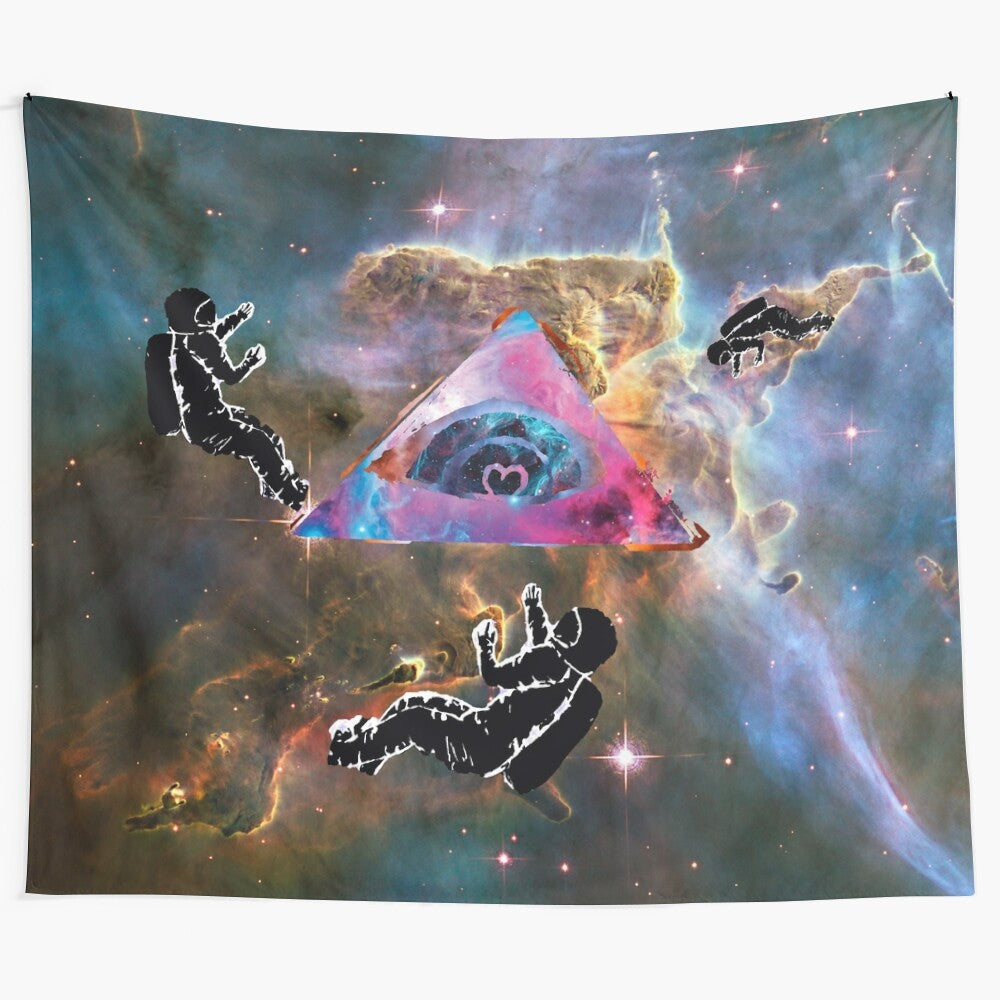 Captivating tapestry depicting a cosmic scene with an astronaut floating in deep space