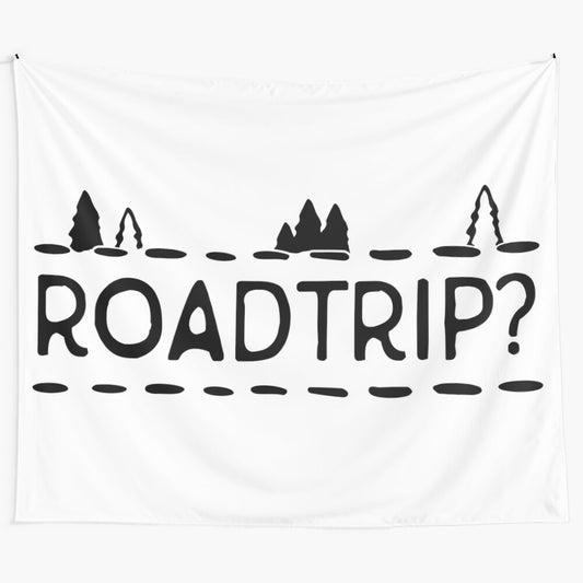 Black and white road trip themed tapestry wall hanging