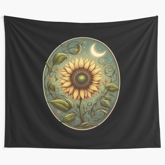 Sunflower and crescent moon floral tapestry