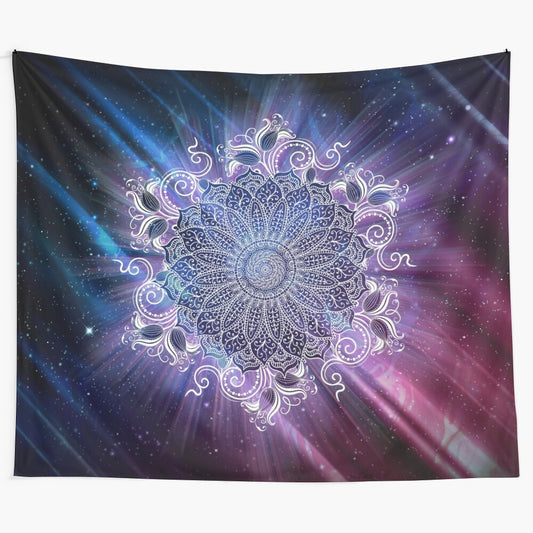 Mandala tapestry featuring a mesmerizing cosmic universe design