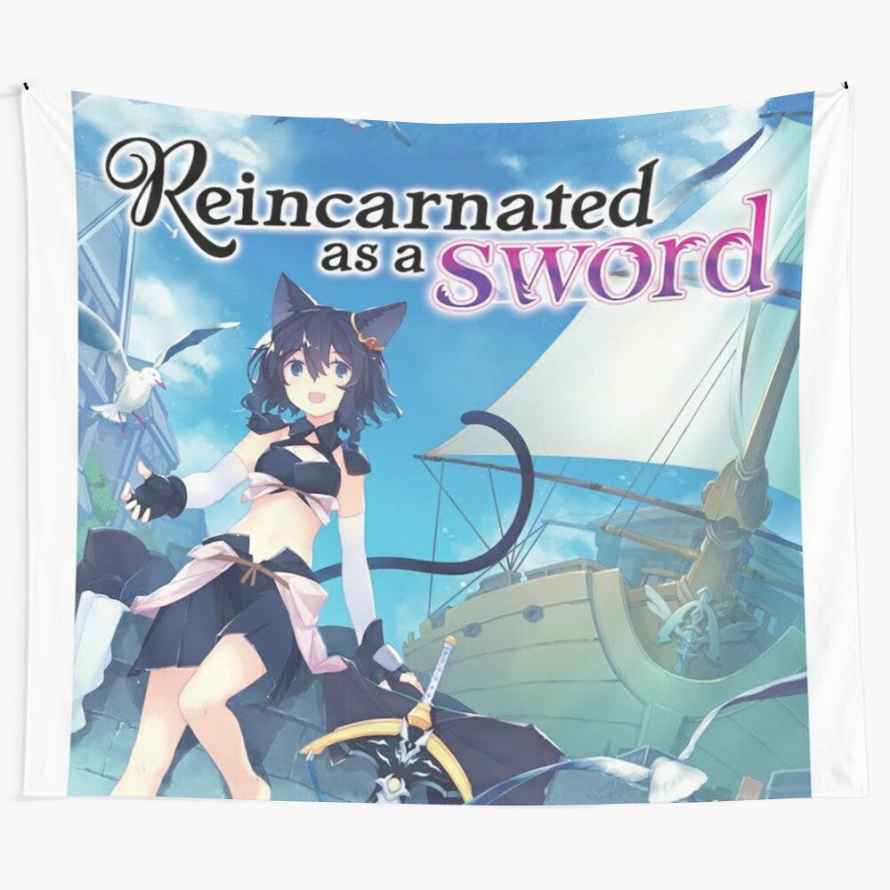 Reincarnated As A Sword Volume 7 Tapestry featuring a large sword and medieval knight