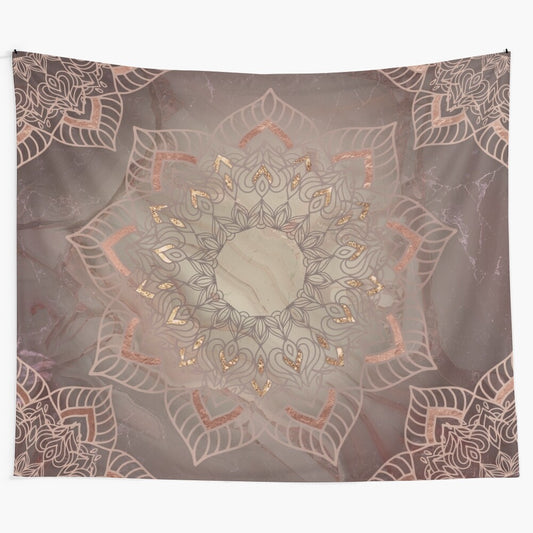 Warm copper rose gold and dusty pink mandala tapestry wall hanging