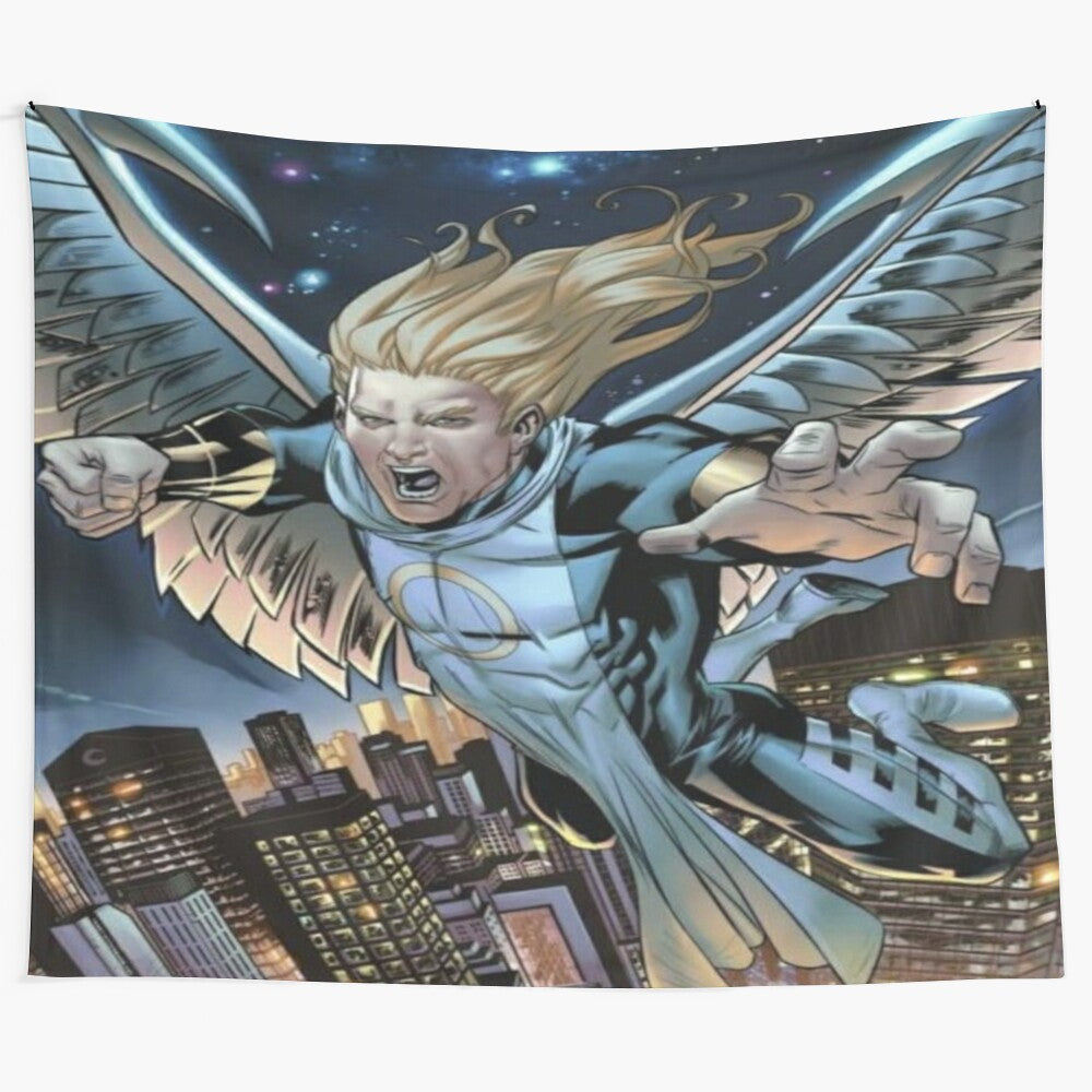 Heroic comic book character tapestry with epic illustration art