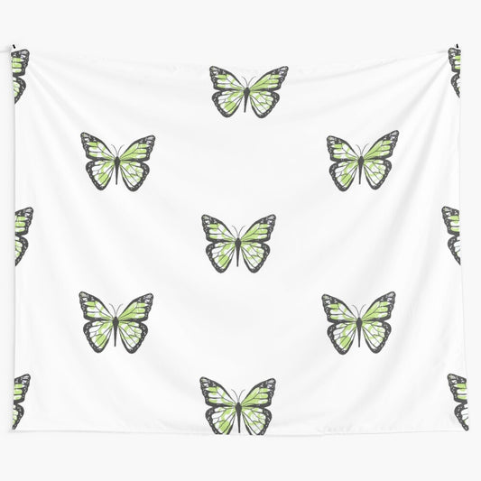 Dainty sage green psychedelic indie butterfly tapestry