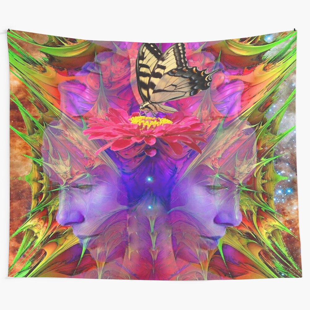 Vibrant nature spirit tapestry with abstract, colorful patterns