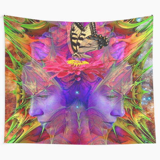 Vibrant nature spirit tapestry with abstract, colorful patterns