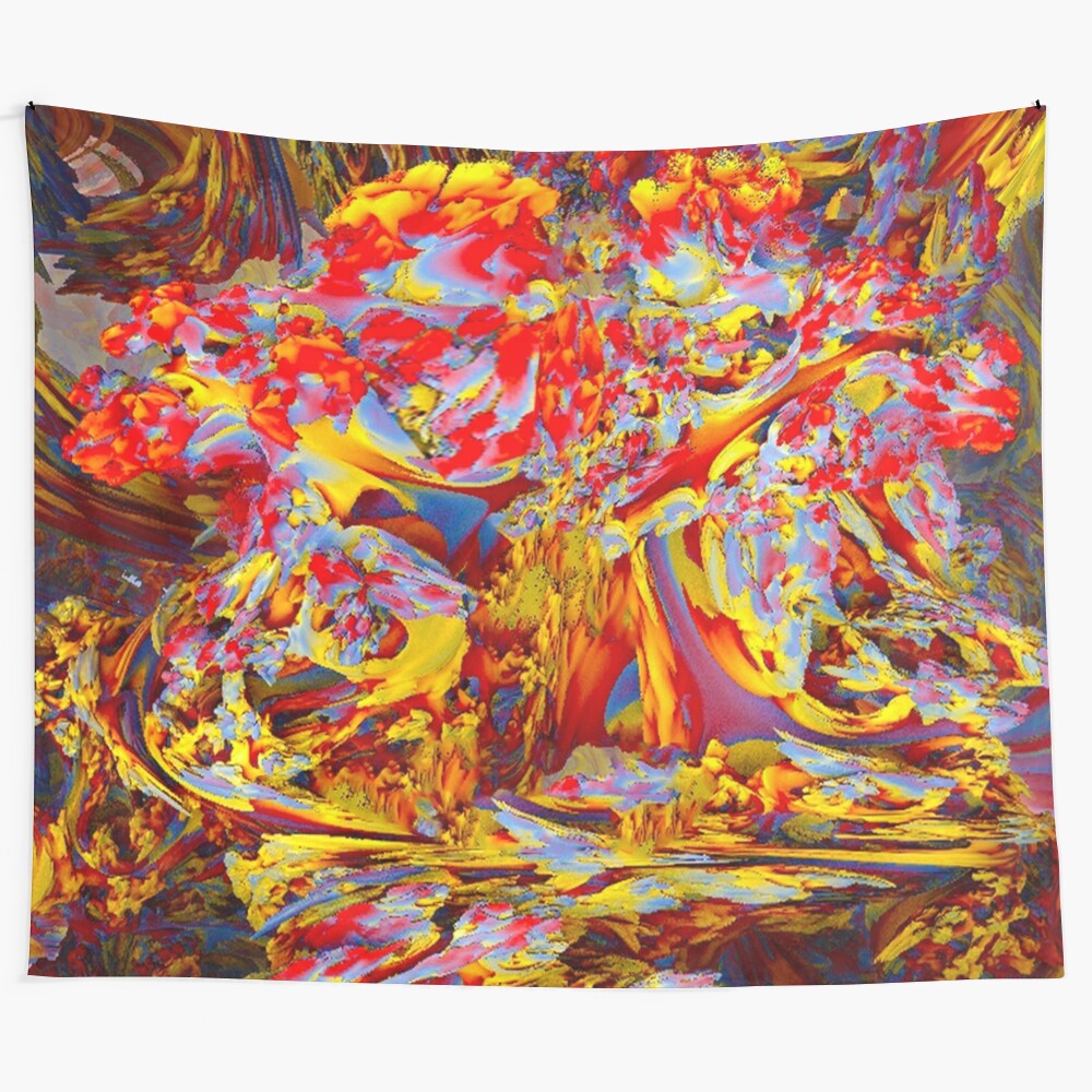 Abstract forest tapestry with colorful, dimensional floral patterns