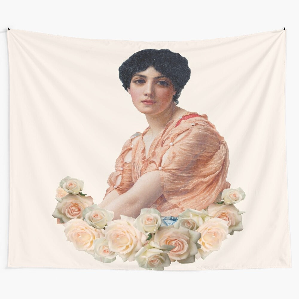 Floral tapestry featuring Sappho, the ancient Greek lesbian poet