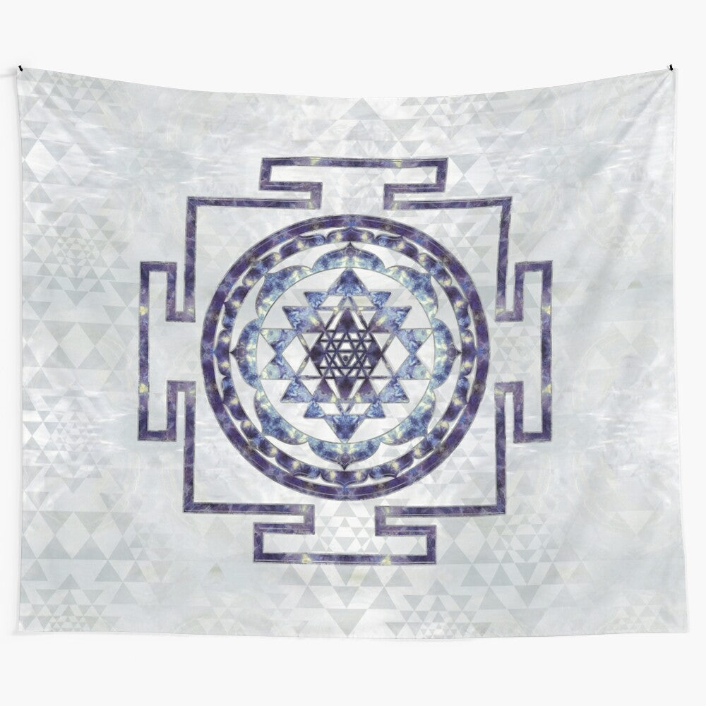 Handcrafted Sri Yantra Tapestry with Gemstones and Pearls