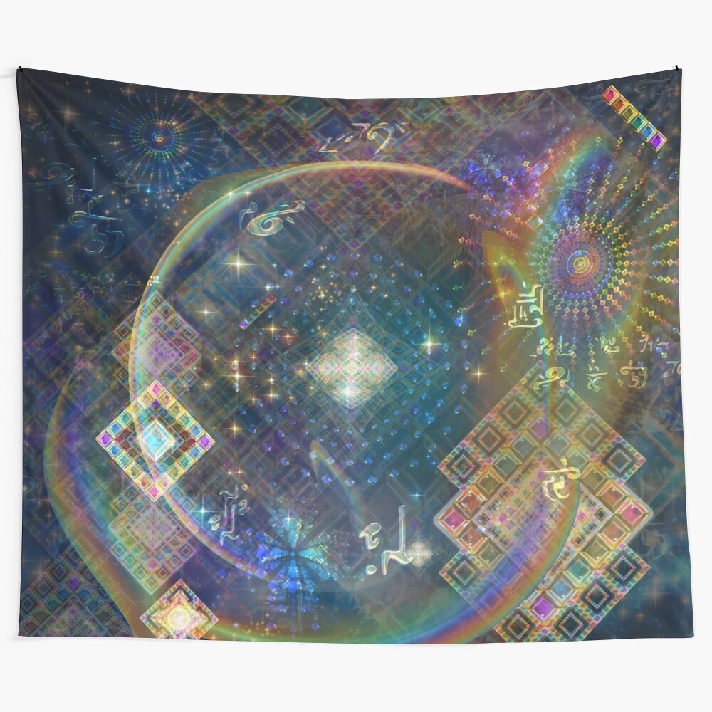 Colorful psychedelic tapestry with abstract and hallucinogenic patterns