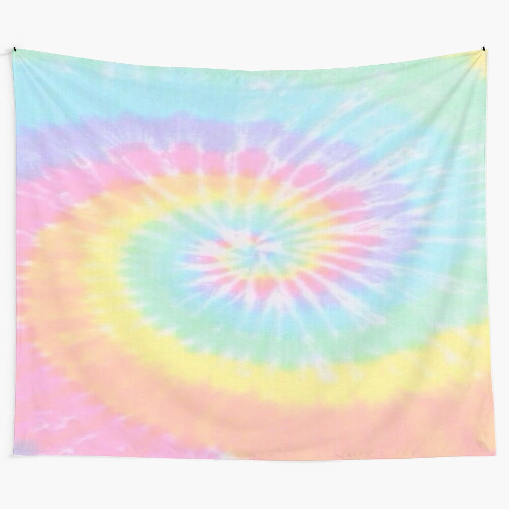 Pastel tie dye tapestry with vibrant colors and boho design