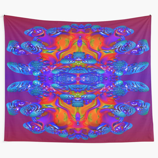 Colorful abstract tapestry with surreal patterns and nature-inspired motifs