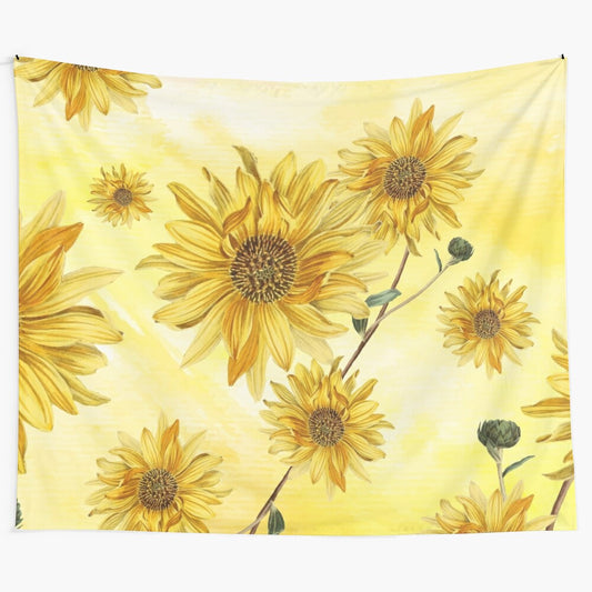 Watercolor sunflower tapestry for nature-inspired home decor