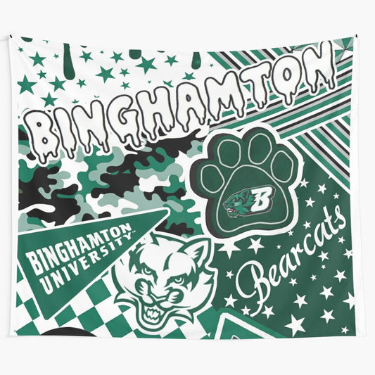 Binghamton University Tapestry featuring a bearcat mascot design